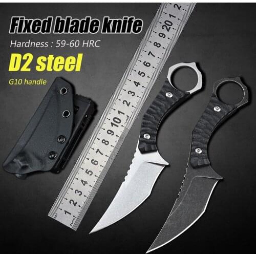 D2 Steel EDC Hand Tool Outdoor Camping Utility Self Defense Weapons Survival Tactical Fixed Blade Hunting Knife G10