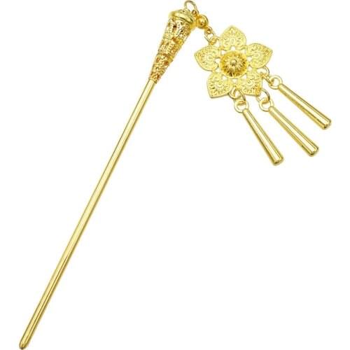 Thailand Gold Metal Women Flower Chopsticks Hair Sticks Hairpins Hair Clips Party Bridal Gypsy Indian Wedding Hair Accessories