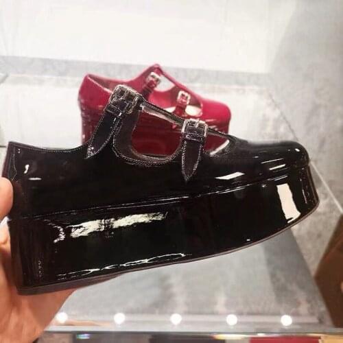 Fashion Vintage Patent Leather Mary Janes T-Strap Wedge Pumps Female Buckle Straps Platform Sole Dress Shoes