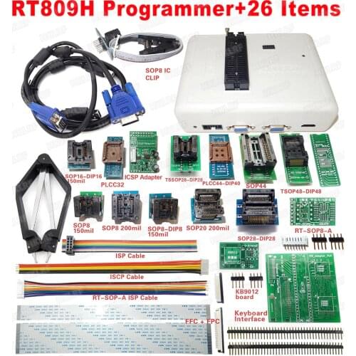 Universal RT809H EMMC-Nand FLASH Programmer+26 Items SOP8 flash Adapter EMMC-NAND NOR better than RT809F Free shipping