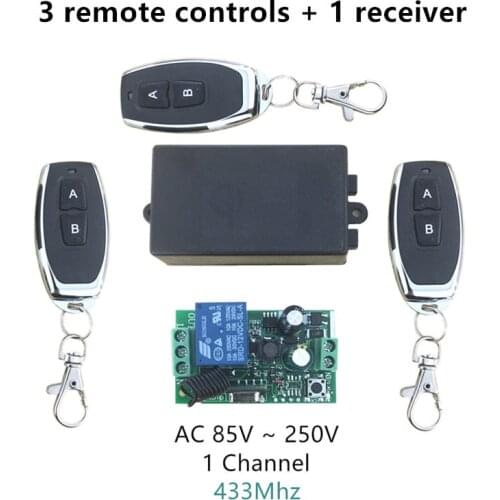 433Mhz Universal Wireless Remote Control Switch AC 110V 220V 1 Channel Relay Receiver Module and 3pcs RF 433 Mhz Remote Controls