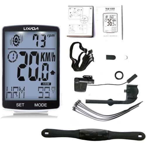 LIXADA Wireless Bike Computer Multifunctional LCD Screen Bicycle Computer Heart Rate Sensor Bike Cycling Speedometer Odometer