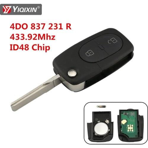 YIQIXIN 2 Button Folding Flip Remote Car Key For Audi TT A2 A3 A4 A6 A8 Quattro RS4 1995-2004 433MHz 4DO837231R ID48 Chip