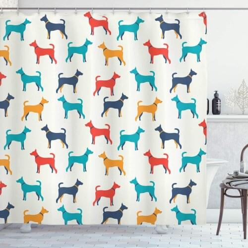Grey Red Dog Shower Curtain Contemporary Colorful Illustration Dog Contours Retro Style Print Bathroom Curtain