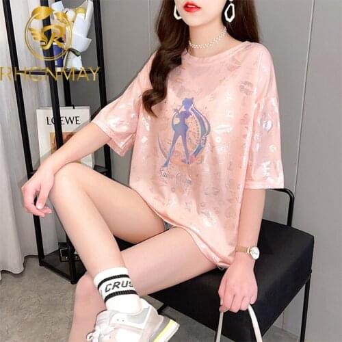 2021 Summer New Pattern Korean Version Short Sleeve T-shirt with Round Neck Loose Able Letter Printing Womens wear