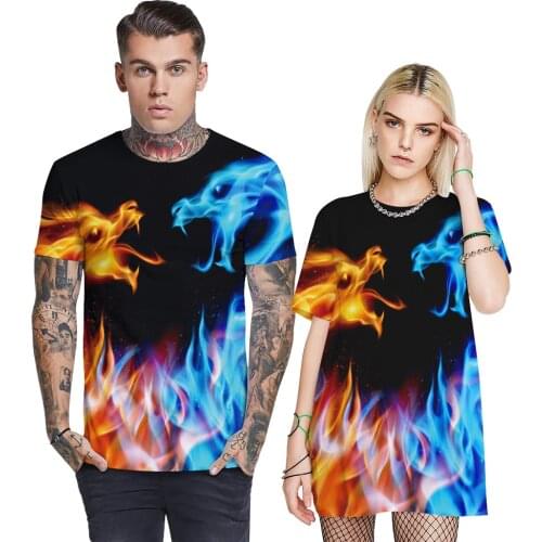Camiseta de HalloweenSpot 3D ice fire dragon digital printed womens round-necked top T-shirt couple sweater Halloween T shirt