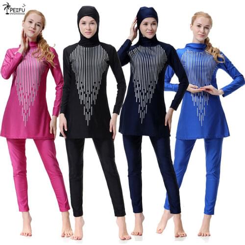 PEIFU 2020 Sequins Arabian Women Islamic Muslimah Swimsuit Clothing Swimsuit Ladies Hijab Long Sleeve Burkinis Muslim Swimwear