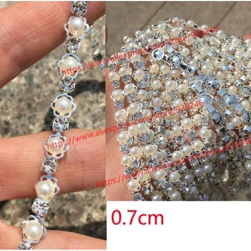 10 yard/lot wholesale rhinestone pearl chain for bridals 0.7cm thin crystal trims for dress decoration fashion garment accessory