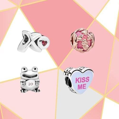 2021 New S925 Sterling Silver Love Small Pendant Pink Fallen Leaf Beads Original DIY Bracelet All Match Suitable For Women