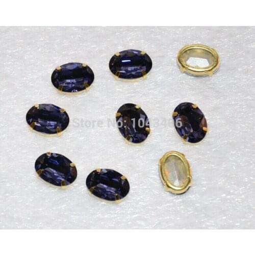 36pcs/lot 13x18mm oval Super shiny tanzanite color sew on crystals stones