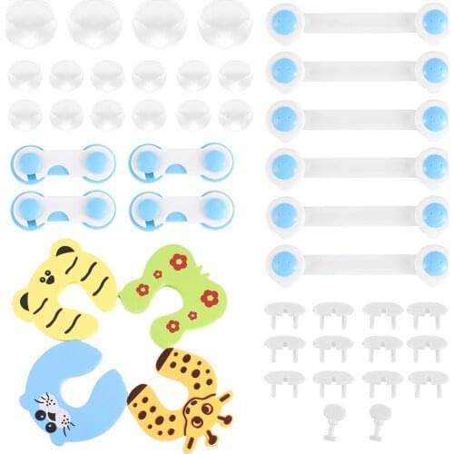 44pcs Baby Drawer Safety Lock Set Power Socket Cover Children Door Stopper Guard Set Door Cabinet Drawer Lock Infant Protect