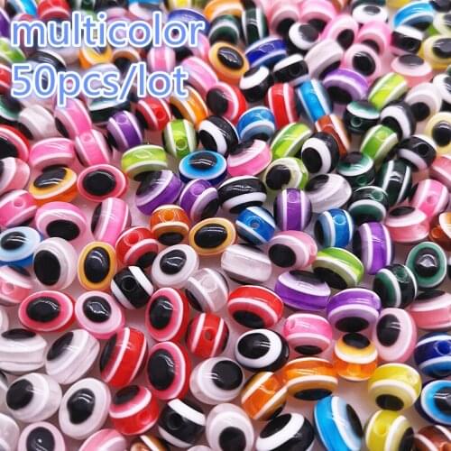50PCS 8x10mm Multicolor Oval Evil Resin Eye Beads Stripe Spacer Beads For Jewelry Making DIY Bracelet Beads #09