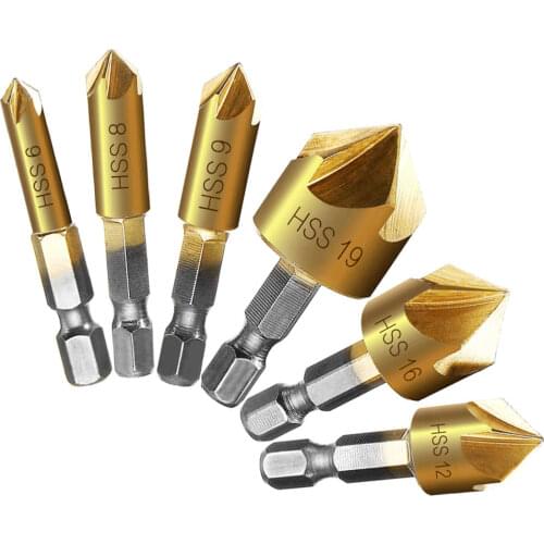 6pcs Countersink Drill Bit Chamfer Countersink Chamfer Drill Bit 1/4" Hex Shank 90 Degree Wood Chamfering Cutter 6mm-19mm