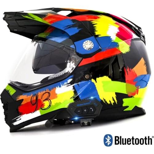 Dirt Bike Bluetooth Helmet Double lens off-road Helmets Cool Goggles Motocross Helmet Racing Moto Off Road Motorcycle Helmets