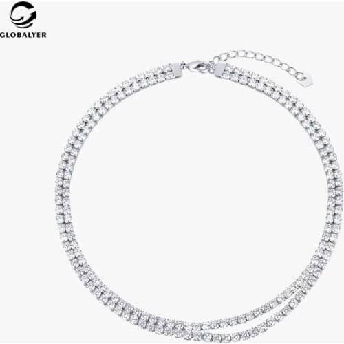 Sparkle crystal Dislocation Double row Sparkle crystal Choker Necklace Tiaodi jewelry Female Fashion Free shipping 810