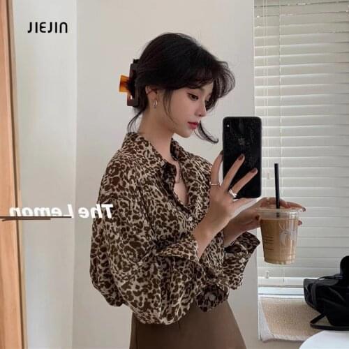 Sexy Leopard Print Blouses Women Long Sleeve Loose Blouse Casual Turn Down Collar Street Shirts Vintage Office Ladies Tops