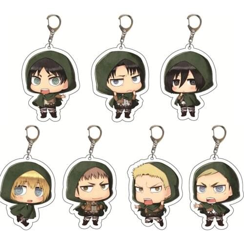 Attack On Titan Collection Keychain Q Version Cartoon Figure Acrylic Key Chain Shingeki No Kyojin Keyring Cosplay Prop Fans Gift
