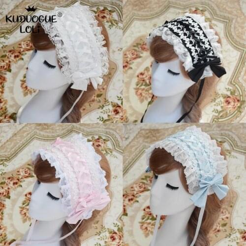 Lolita Girls Hairpin Hairband Sweet Streamer Ribbons Bows Headband White Floral Lace Headwear Women Cosplay Headdress Multicolor