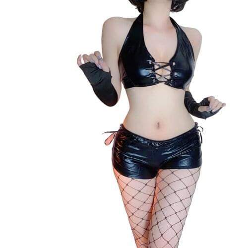 European Clothing Sexy Underwear Patent Leather Split Dance Clothes Feminine Body Suit Q584