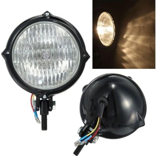Chrome Black Vintage Bates Style Motorcycle H4 Bulb Yellow Light Lamp Headlight For Harley Bobber Chopper