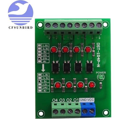 24V to 5V 4 Channel Optocoupler Isolation Board Isolated Module PLC Signal Level Voltage Converter Board 4 Bit
