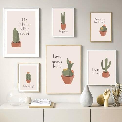 Cactus Quote Poster Plant Text Nature Flowerpots Wall Art Canvas Painting Minimalistic Prints Living Room Decoration