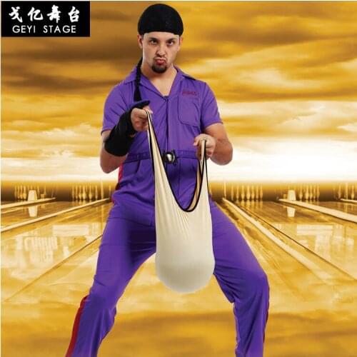 Halloween Cosplay Bowling Suit Party Carnival Costume Adult Men Cleaner Purple Tights Jumpsuit Onesies