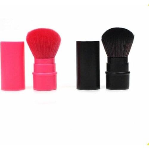 Red soft synthetic hair retractable blush brush black aluminum handle girls 's make up brush in cosmetic