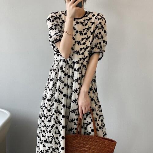 Round Neck Floral Plus Size Printing Dress Womens 2021 Summer New French Flocking Loose Sweet Temperament A-line Dress 80176