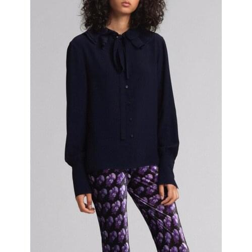 Fashion Winter 11.19 Autumn Ruffle Collar Lantern Sleeve Temperament Silk Shirt Blouse Women