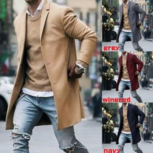 2018 Hot Sale Mens Wool Coat Winter Trench Coat Outwear Overcoat Fashion Solid Long Sleeve Coat Jacket Blends