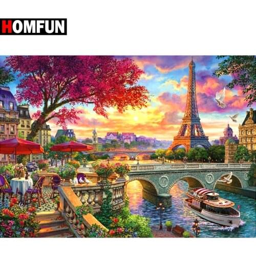 HOMFUN Full Square/Round Drill 5D DIY Diamond Painting "Scenery of Paris" 3D Embroidery Cross Stitch 5D Home Decor Gift