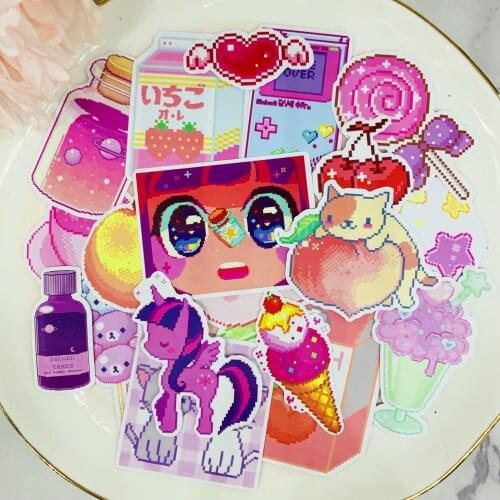 30PCS Mosaic pixel girl sticker for kids homemade book stickers on laptop / decorative scrapbooking / DIY