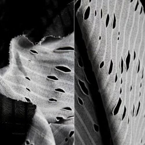 New Ragged Cotton Fabric Knitted Stretch Gray Tattered Holes Cloth DIY Coat Broken Jeans Pants Dress Garment Designer Fabric