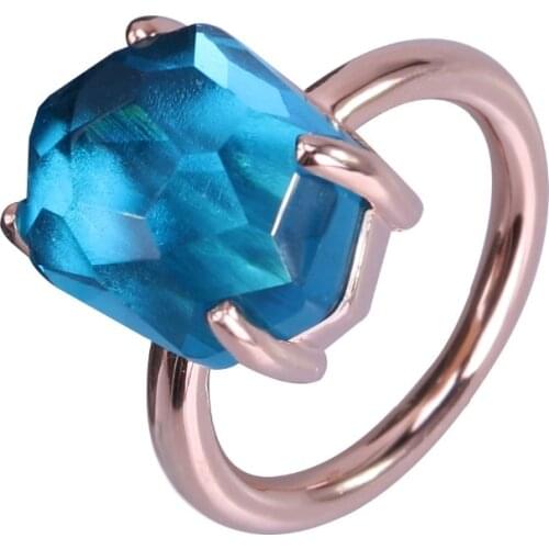 2021 New Fashion And Funny Of Irregular Geometric Interface Ocean Blue Crystal Rose Gold Color Ring Romantic Holiday Gifts