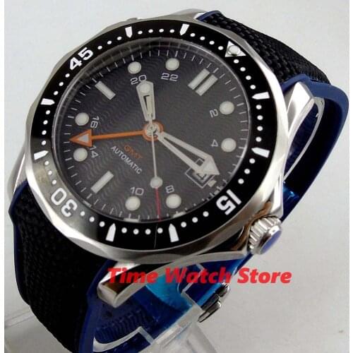 Luxury New 41mm bliger black Sterile dial Sapphire glass GMT Date Ceramic Bezel Rubber strap Automatic movement mens Wristwatch