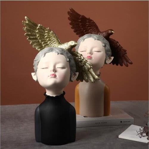 Nordic Peace Dove Girl Resin Ornaments Accessories Art Home Livingroom Desktop Figurines Crafts Cafe Table Sculpture Decoration