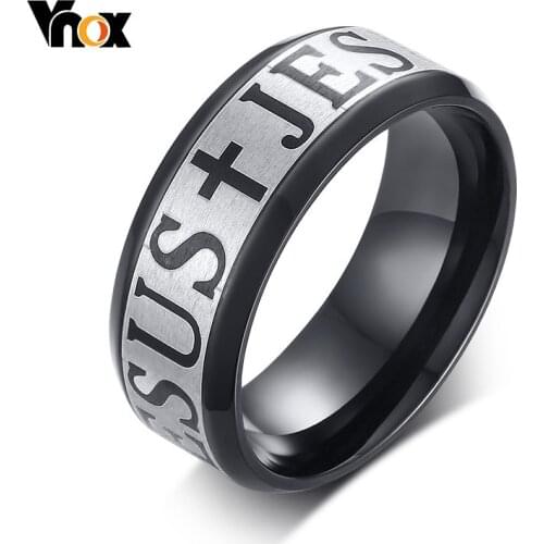 Vnox 8MM Stainless Steel Jesus Cross Rings for Men Prayer Jewelry US Size 7 to 12