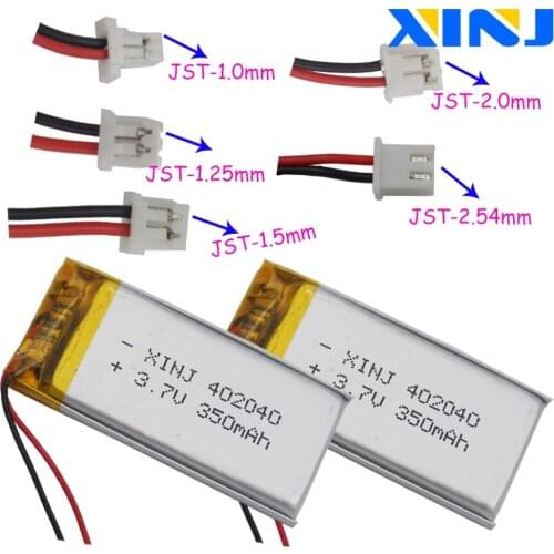 XINJ 2pcs 3.7V 350mAh Lithium Polymer LiPo Battery 2pin JST 1.0/1.25/1.5/2.0/2.54mm plug 402040 For GPS Sat Nav driving recorder