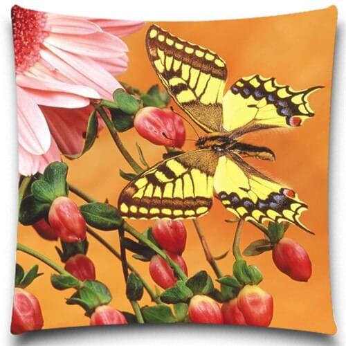 Yellow&black/orange Butterfly and Flowers pattern Cushion Cover cotton polyester Home car sofa