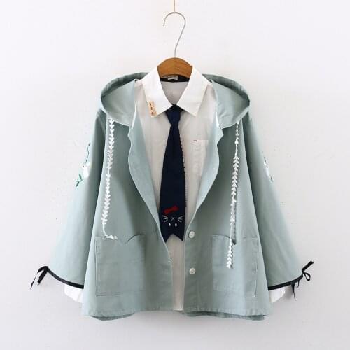 Japanese Mori Womens Spring Autumn New Sweet Embroidery Hooded Student Jackets Girl Soft Meng Girl Harajuku Coat Windbreaker