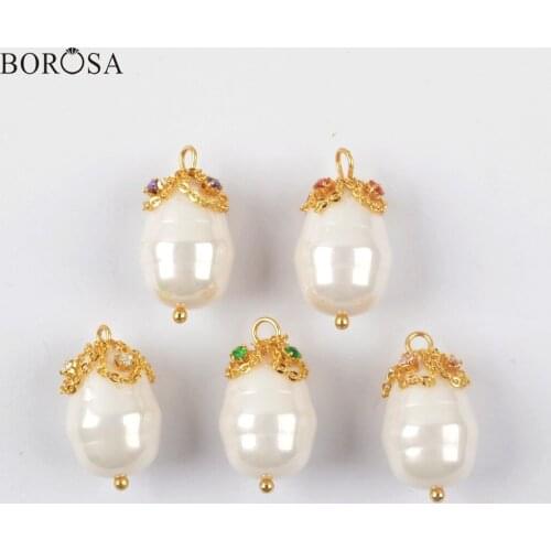 BOROSA Natural Pearl Pendant Charms Baroque Pearl Beads for Jewelry Making Gold Wire Wrapped Pendant Necklace Jewelry WX1275