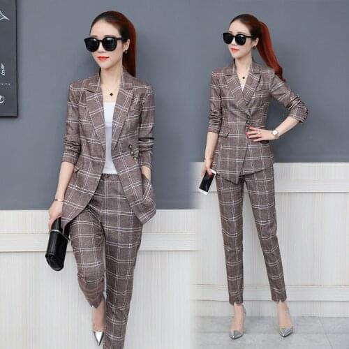Womens new autumn noble checkered suit OL office business suit suit pants suit womens autumn coat trousers two-piece