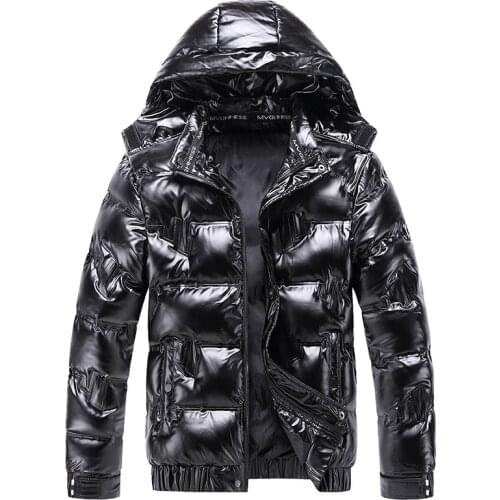 Winter Men Jacket Hooded Parkas Jacket Windbreaker Coats Fashion Mens Thick Warm Glossy Black Jackets Snow Parka Overcoat
