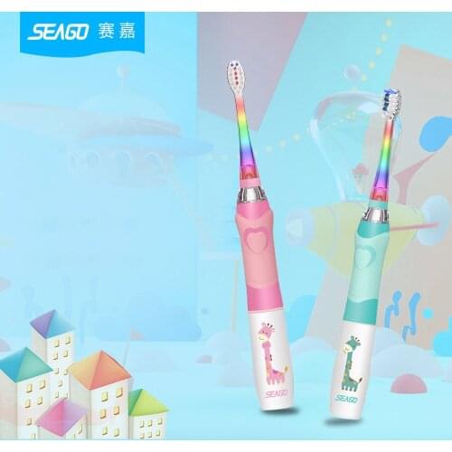 SEAGO Children Sonic Electric Toothbrush for 3-12 Ages Battery LED Sonic Kids Tooth brush Smart Timer Replacement Brush Heads