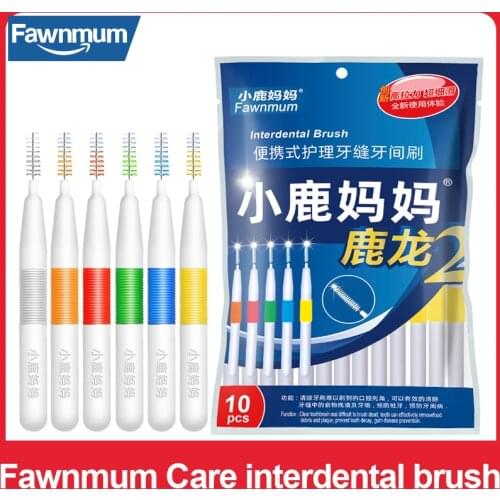 Fawnmum 1X10Pcs Interdental Brush Adult I-shaped Orthodontic Toothbrush Clean Tooth With Protective Cover Oral Care Easy Carry