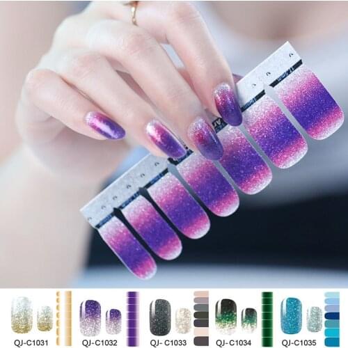 14 Colors Glitter Powder Nail Stickers Gradient Color Full Cover Nail Wraps DIY Self-Adhesive Nail Polish Patch Nail Art Tools