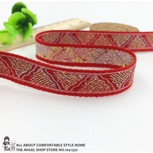 16MM Zakka handmade Accessories DIY Polyester Woven Jacquard Ribbon Red With Glitter Geometric Pattern Webbing For Dog Collar