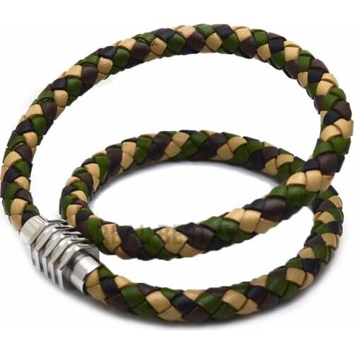 5pcs/lot Bracelet Men Multilayer Leather Bangles Magnetic-clasp Cowhide Braided Multi Layer Wrap Trendy Bracelet Armband pulsera