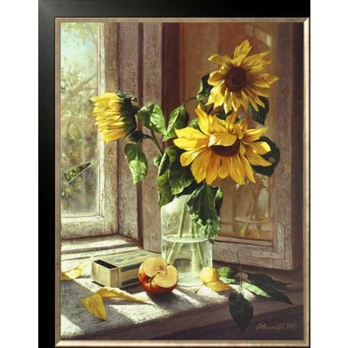 Diamond mosaic full square diamond embroidery beads Sunflower flower floral vase oil diamond cross stitch sets unfinish painting